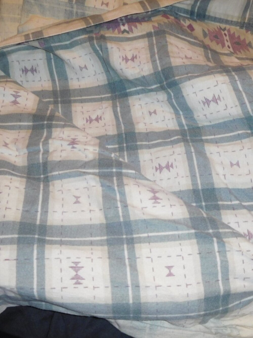 QUEEN 100% COTTON FLANNEL TOP SHEET BLUE IVORY PRINT